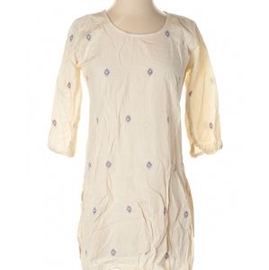 Jatra Linen Blend Embroidered Tunic Top SZ M